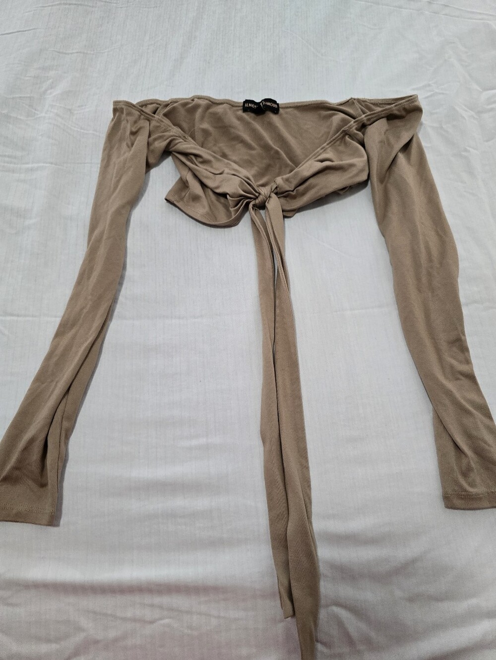 Knot Front Long Sleeve Crop Top in Taupe